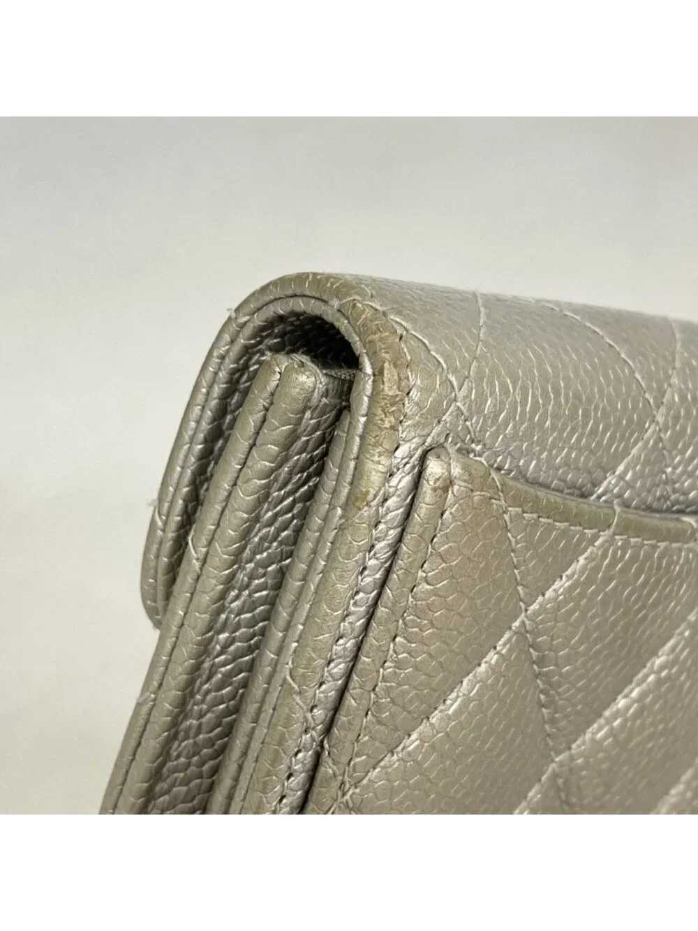 Chanel Card Case Quilted Caviar Leather Silver